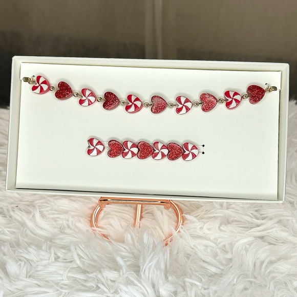 J.Crew Crewcuts Girls NIB Peppermint Heart Necklace & Bracelet Set - Picture 5 of 6